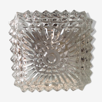 Plafonnier carré vintage en verre pointes de diamants années 60-70