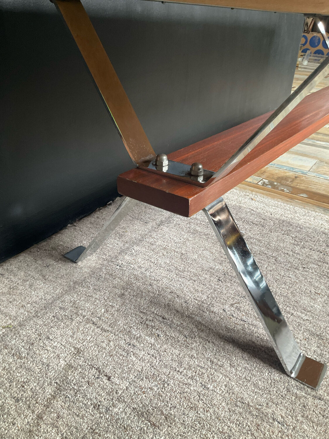 Coffee table in signed ceramic and chromed metal 70s