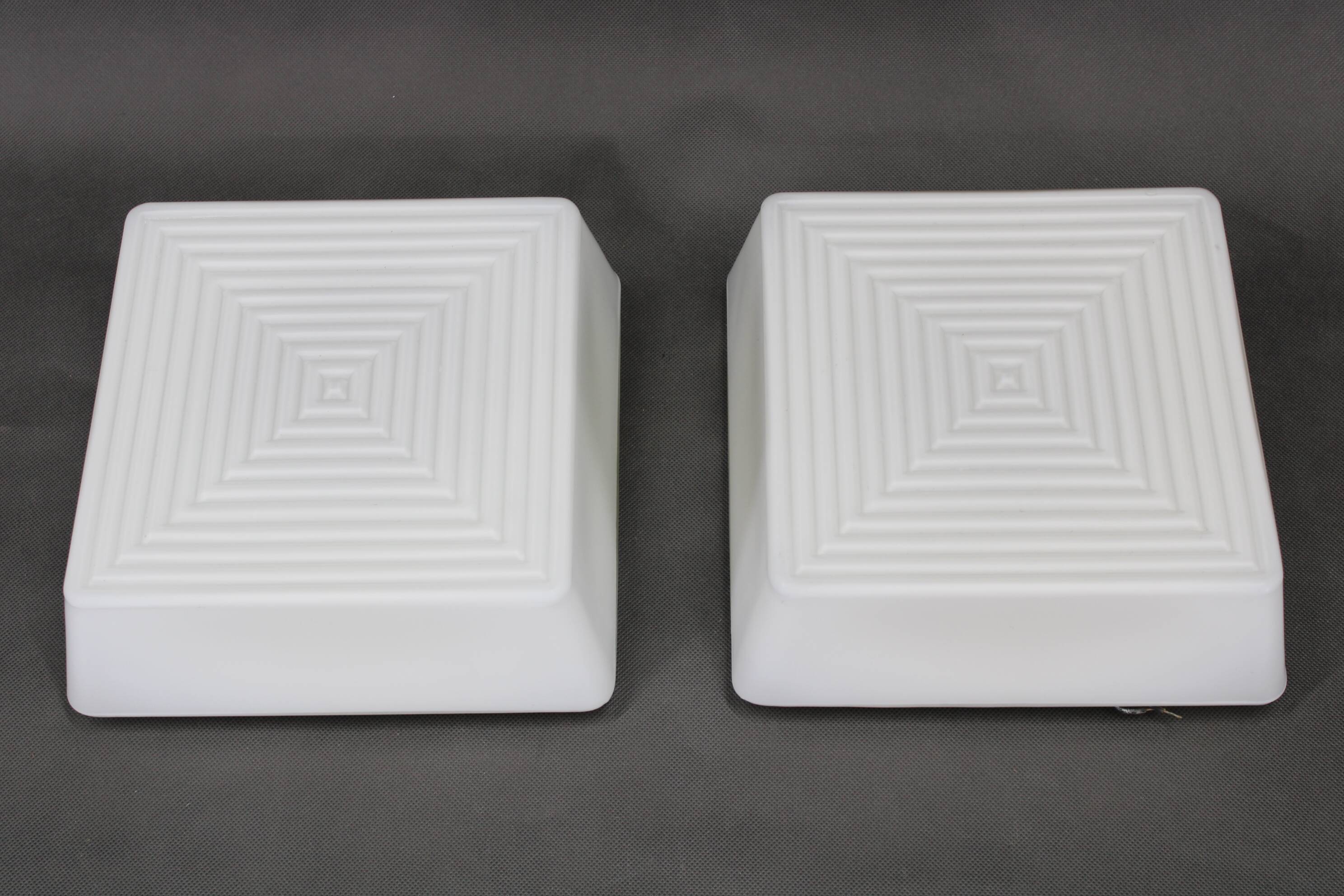 1970s Pair of Milky Glass Square Ceiling Lights, Czechoslovakia