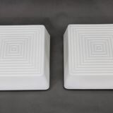 1970s Pair of Milky Glass Square Ceiling Lights, Czechoslovakia