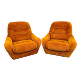 Pair of Italian Space Age Lounge Chairs, Orange Upholstery, 1970s