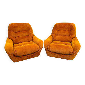 Pair of Italian Space Age Lounge Chairs, Orange Upholstery, 1970s