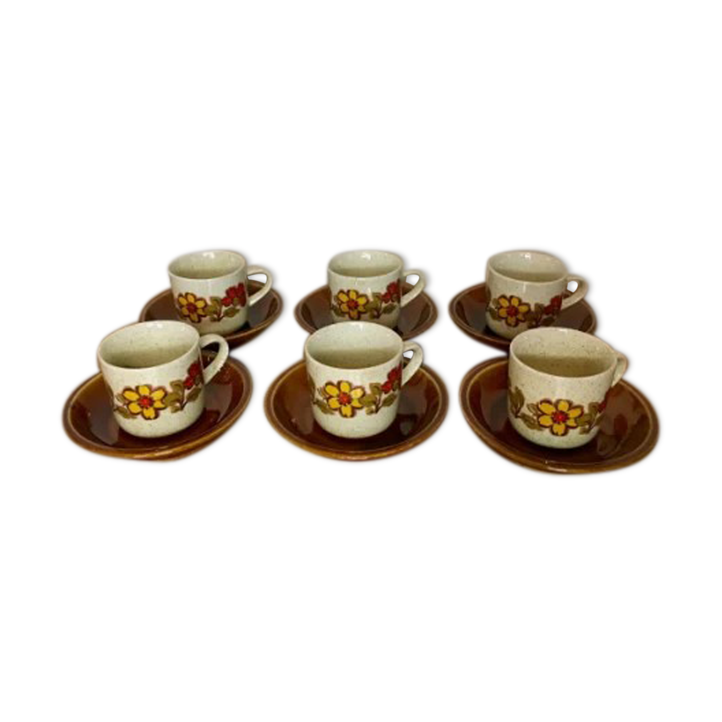 Tasses à thé vintage en porcelaine - Noir et jaune filets d'or fin