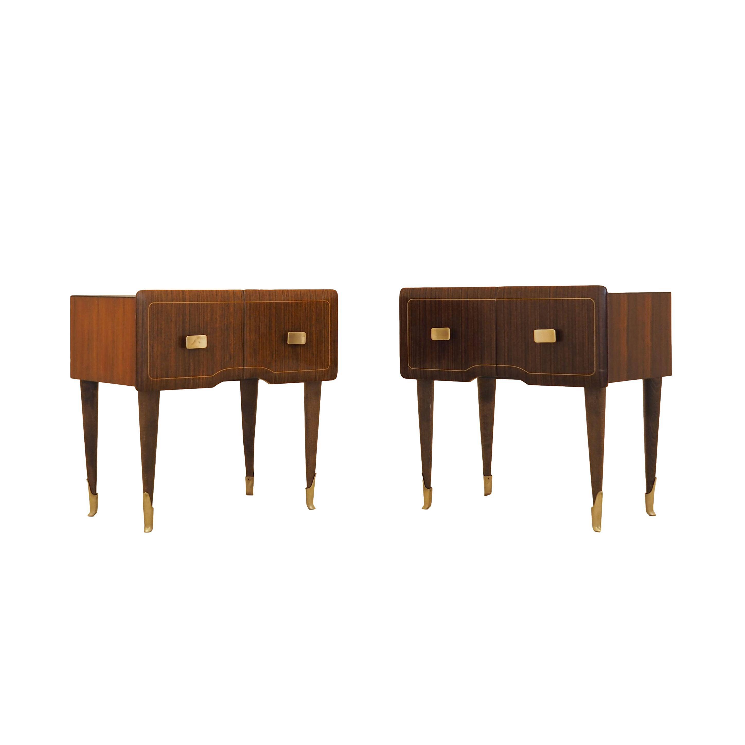 Two Bedside Cabinets, Mahogany Veneer, Italy, 1970s