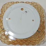 Vintage cast amber glass ceiling lamp spiked pattern for retro furniture from the 50s-60s