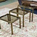 Set of 3 brass nesting tables by Guy Lefevre for Maison Jansen
