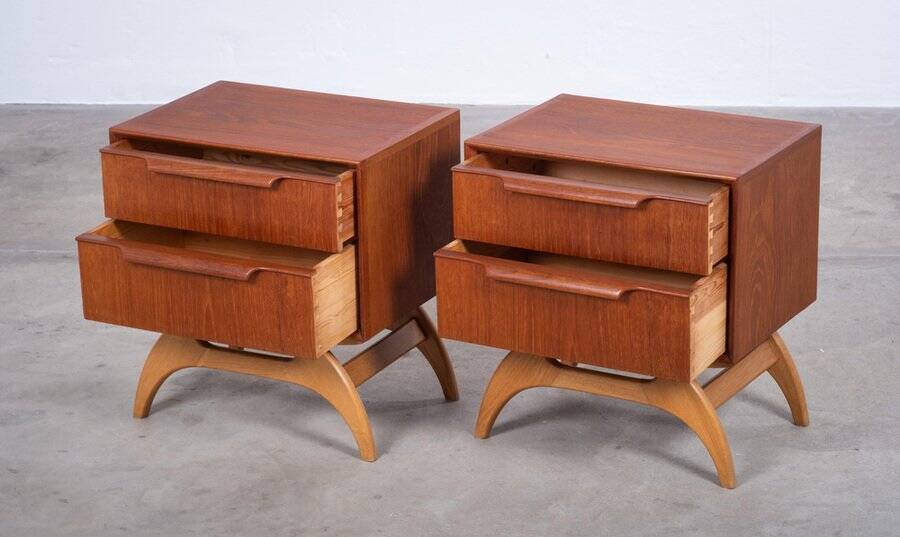 Teak Bedside Tables with Oak Frame, Denmark, 1960s, Set of 2