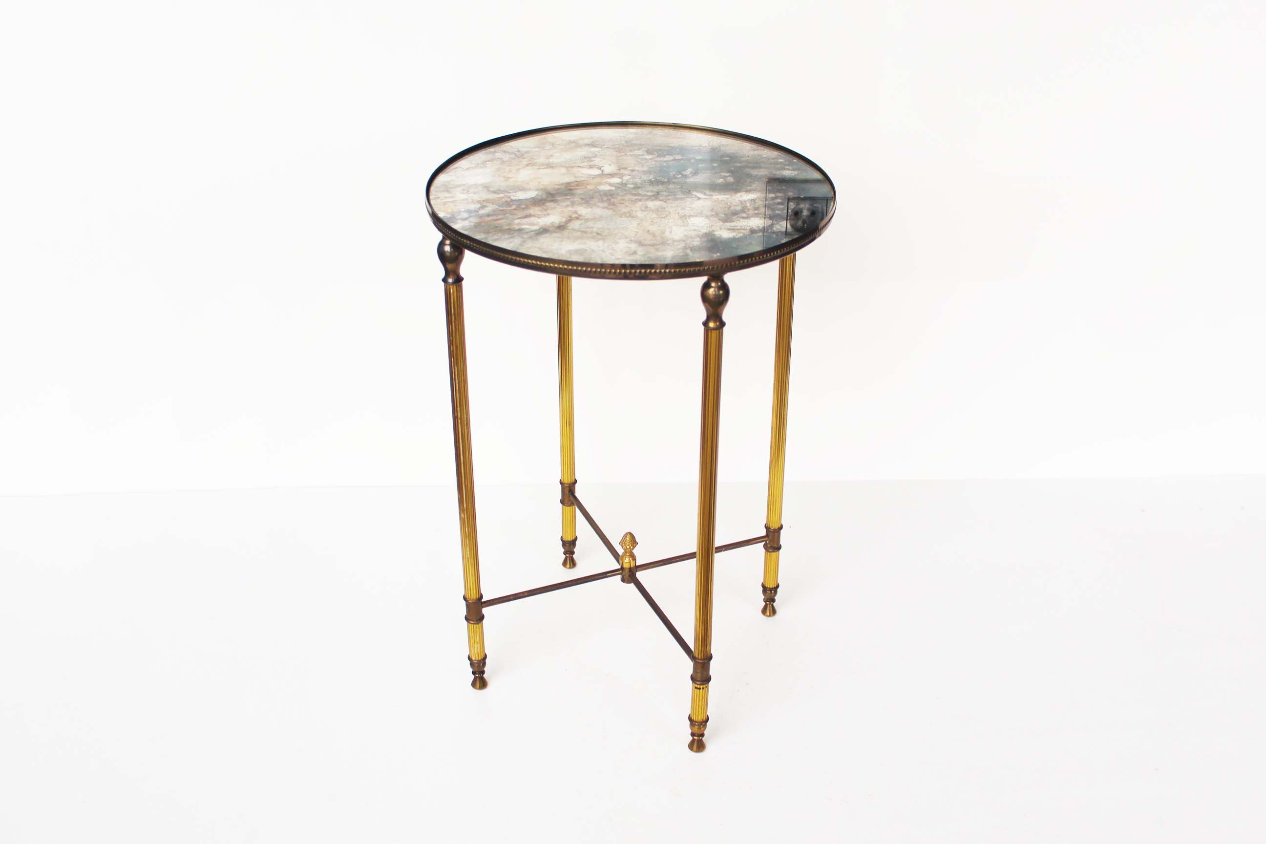 Vintage French round brass and glass side table