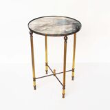 Vintage French round brass and glass side table