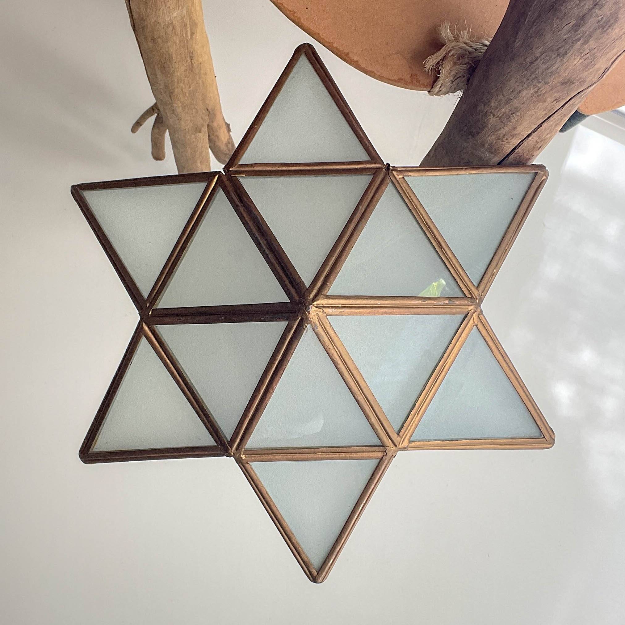 Vintage frosted glass and brass star pendant light