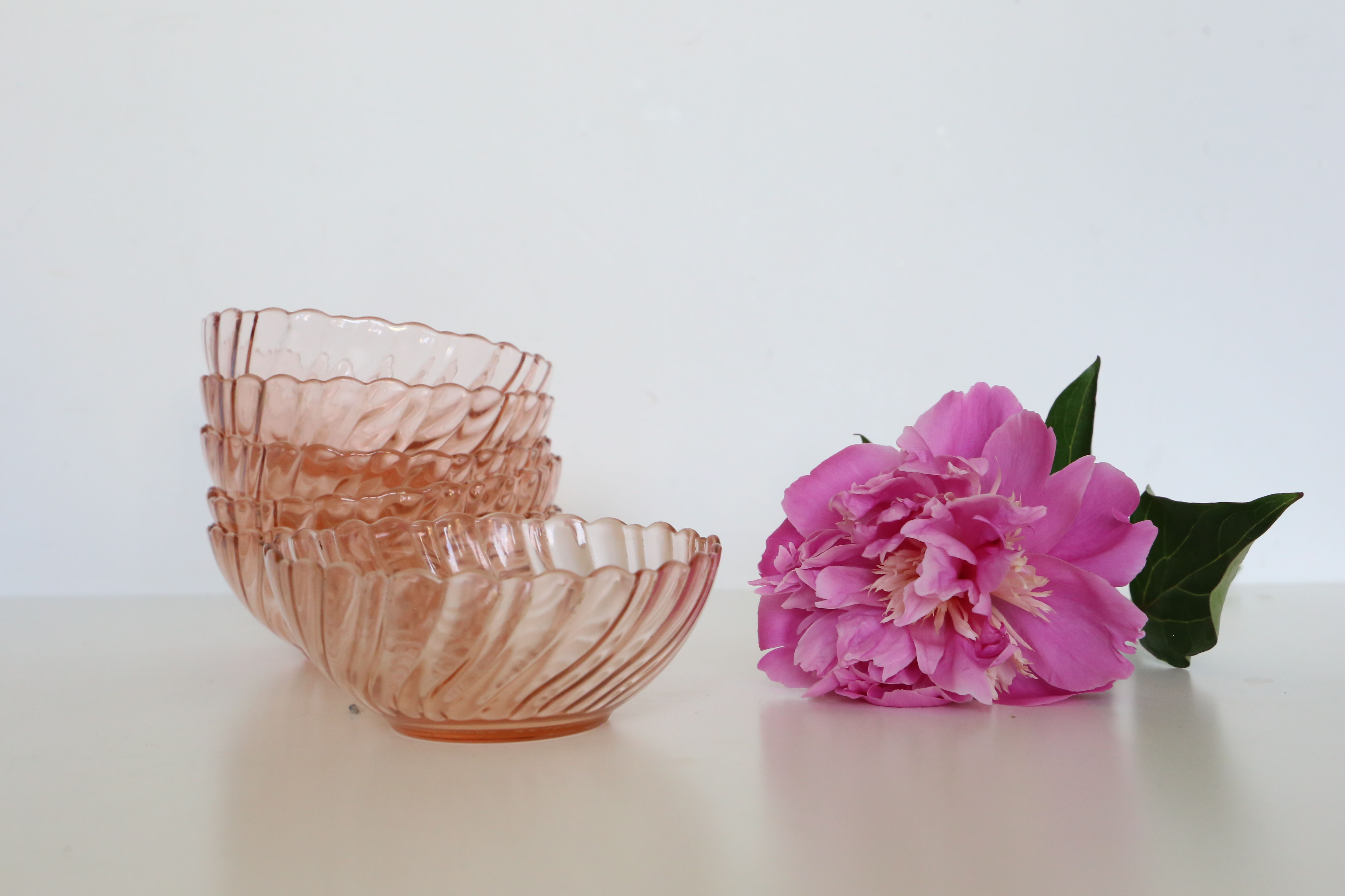 Rosaline pink glass bowls, arcoroc, lot of 6, vintage french, vintage