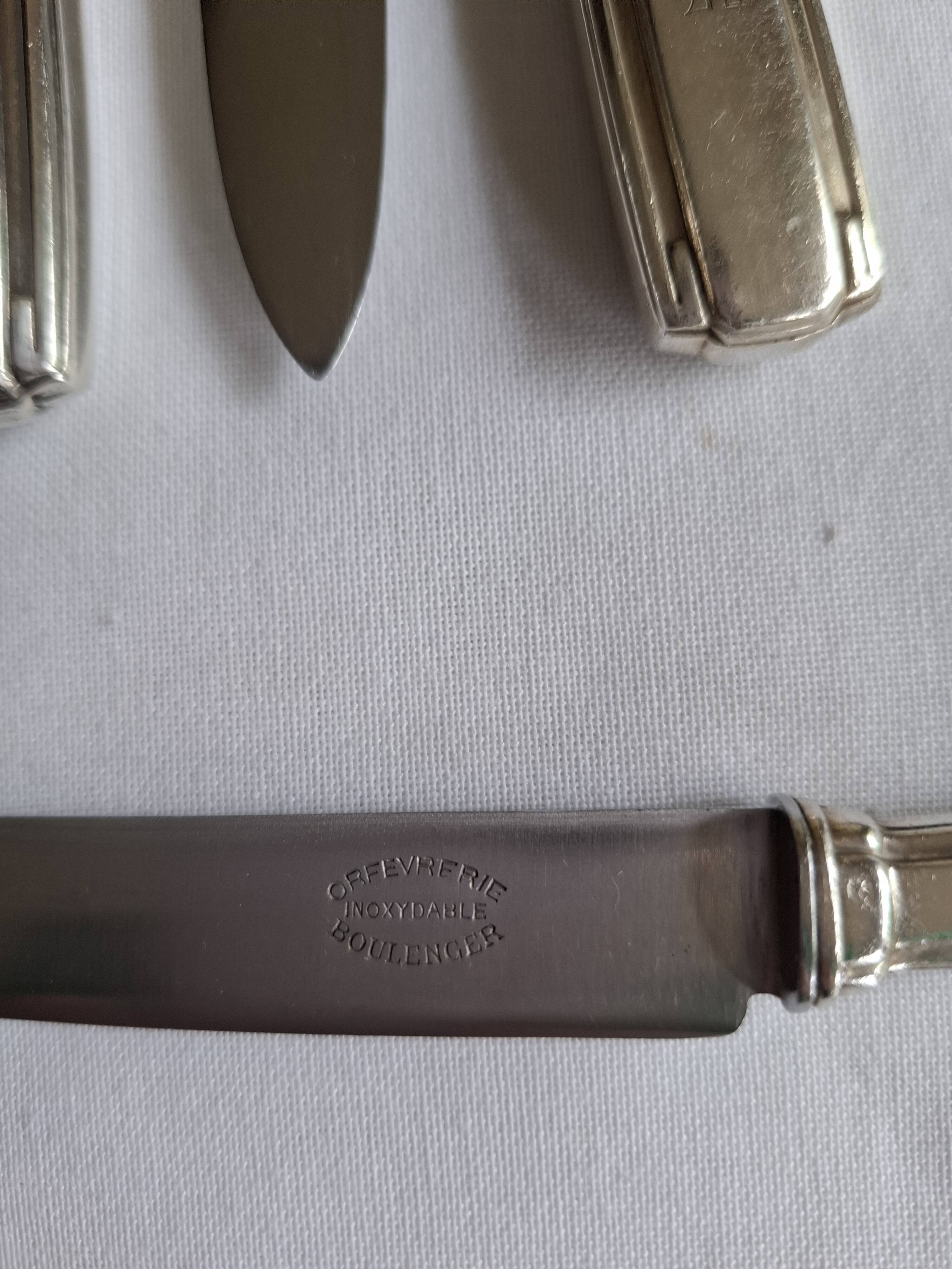 Betty 1930 art deco silver-plated metal Boulenger cutlery set, 50 pieces.