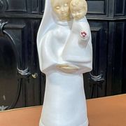 Virgin and child in quimper faience with ivory background by bel delecourt