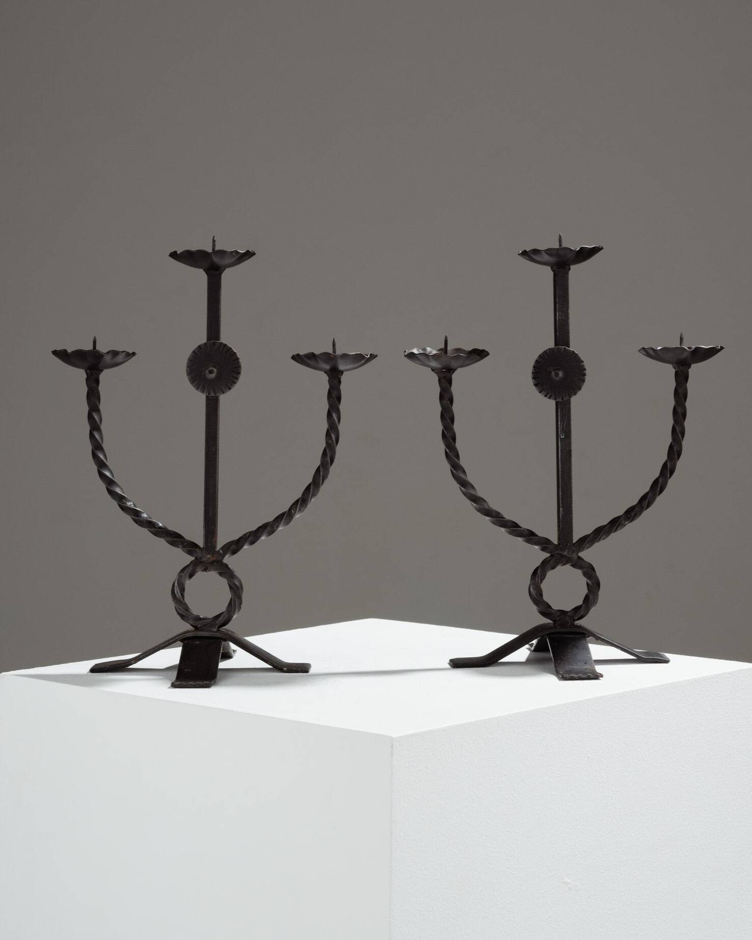 Pair of Brutalist Candlesticks, 1950s