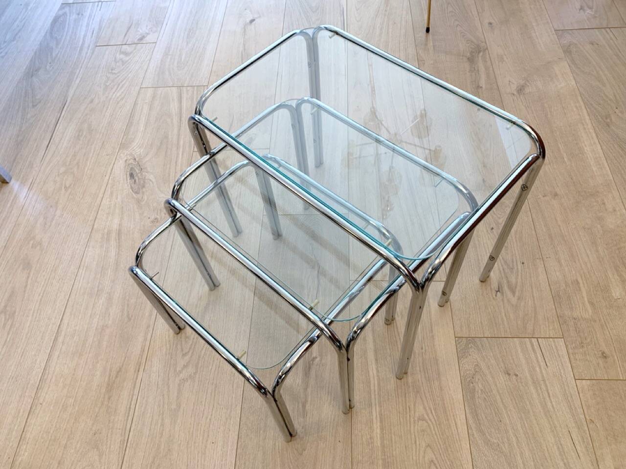 3 metal and glass nesting tables