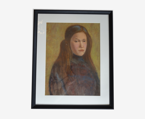 Portrait d'une jeune fille, huile sur carton 44 x 54 cm