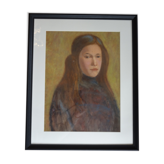Portrait d'une jeune fille, huile sur carton 44 x 54 cm