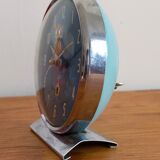 Vintage animated alarm clock in blue owl metal