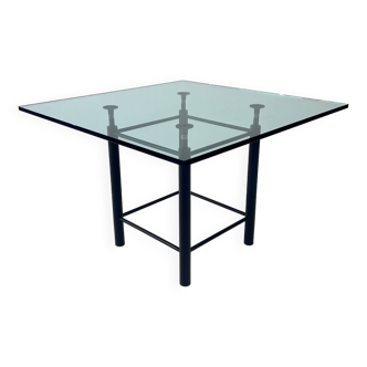 Postmodern Custom Made Dining Table of Steel and Thick Glass, 1980s