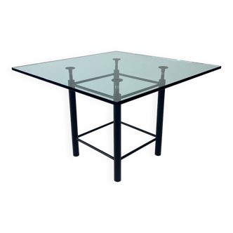 Table à manger postmoderne sur mesure en acier et verre épais, 1980s