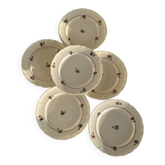 6 vintage flowered earthenware dessert plates - Moulin des Loups - Beauce model - Cottage core