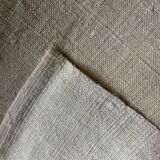 Nappe en toile de chanvre brut 19e brodée XXL