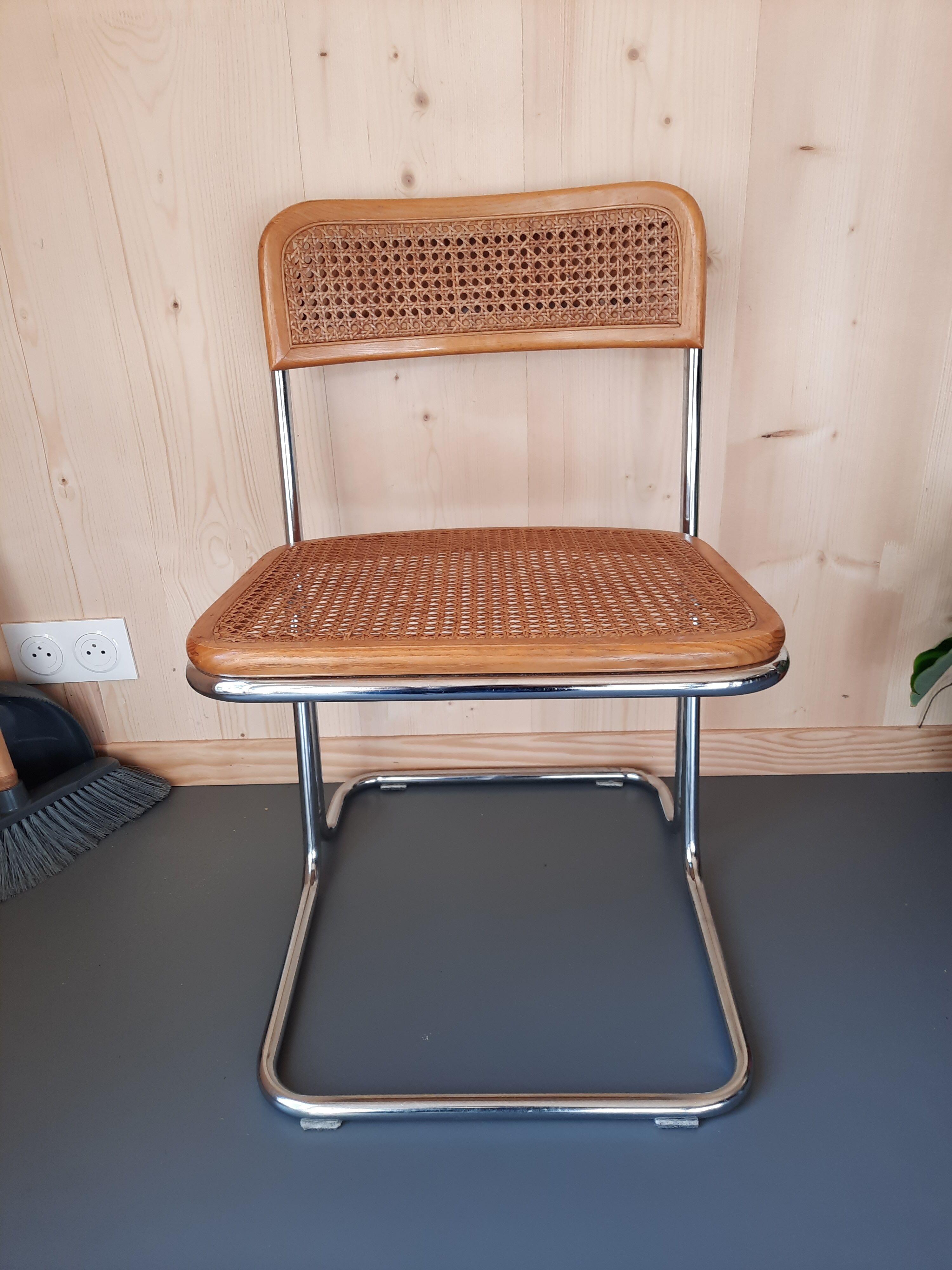 Set of 4 TIVIR chairs in cane and chrome metal.