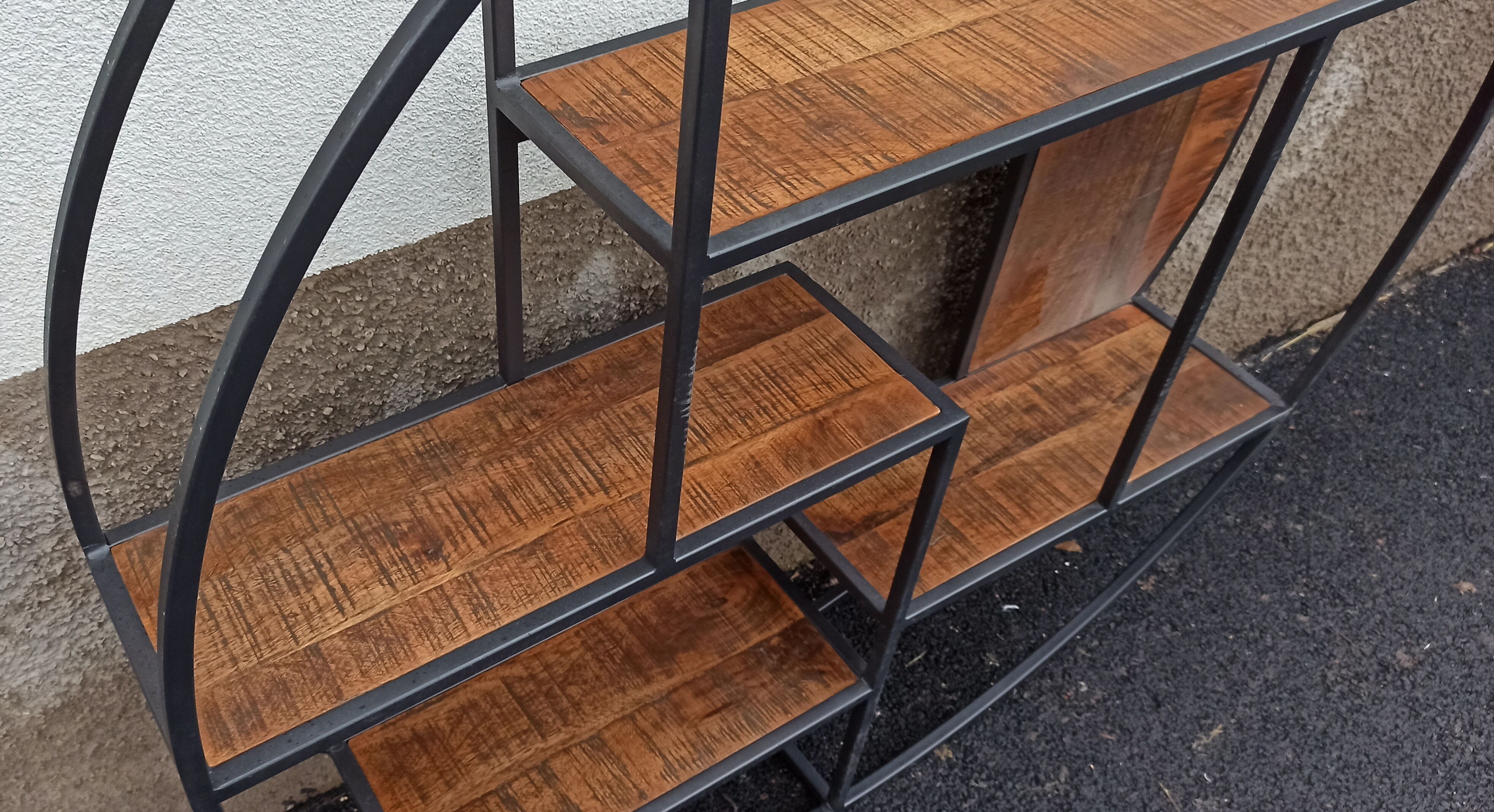 Round wall shelf wood and metal