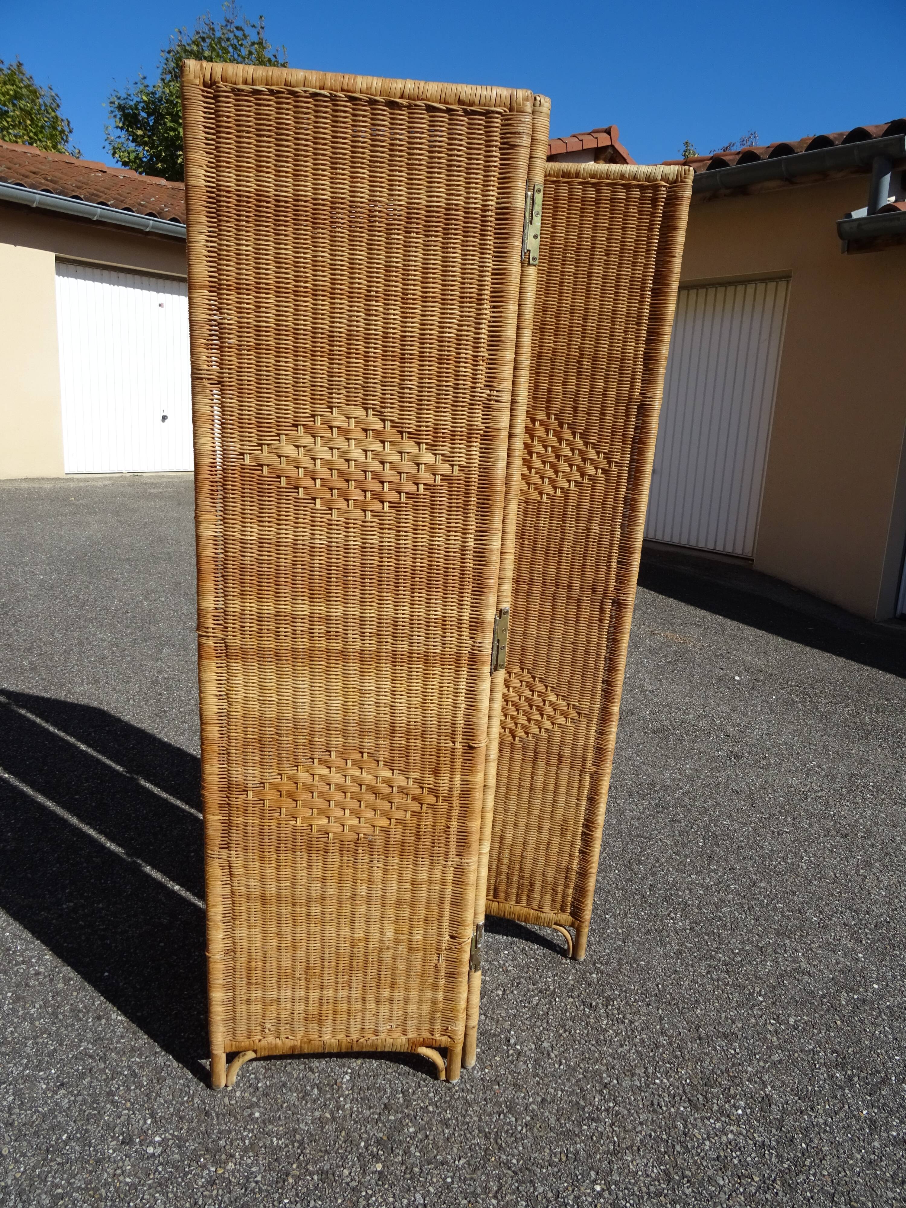 Vintage rattan and bamboo basketry screen