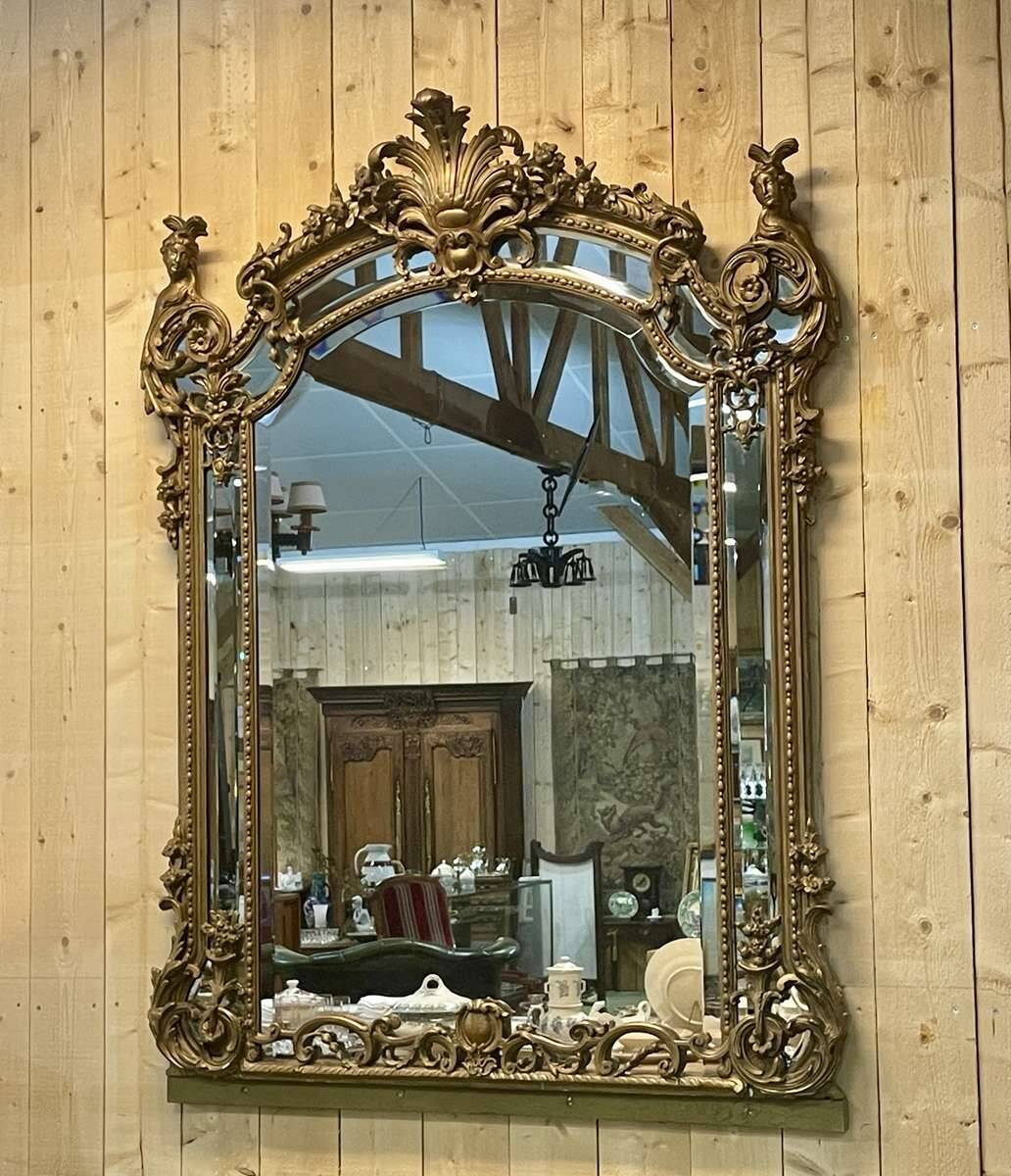 Large Louis XV style mirror with side panels, late 19th century
