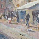 Vue animée de Guingamp, huile sur toile signée Roland, 73 x 52 cm