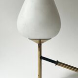 2 double wall lights in brass and white opaline glass, Arlus design 1950