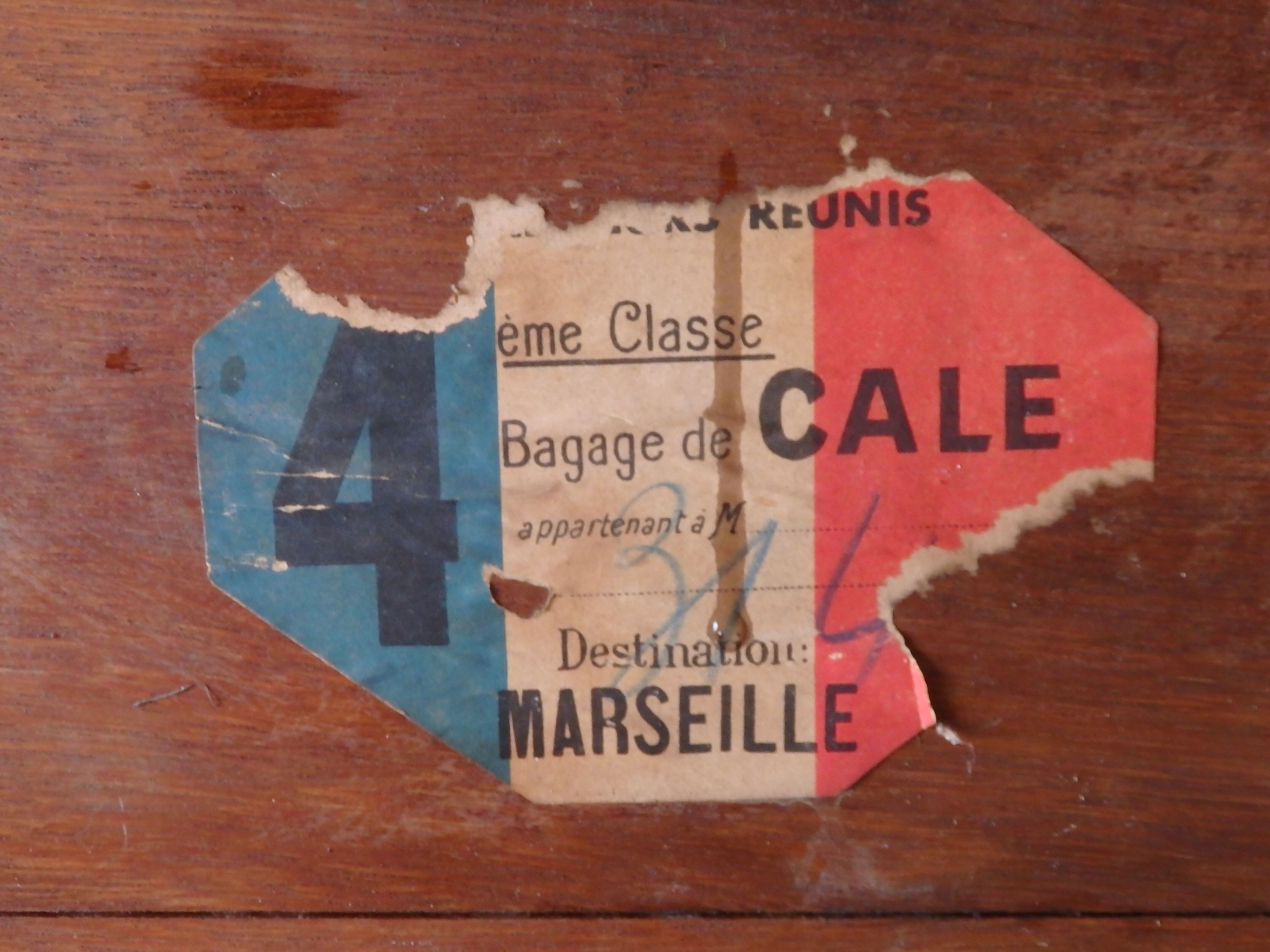 Old military travel trunk with oak key and label