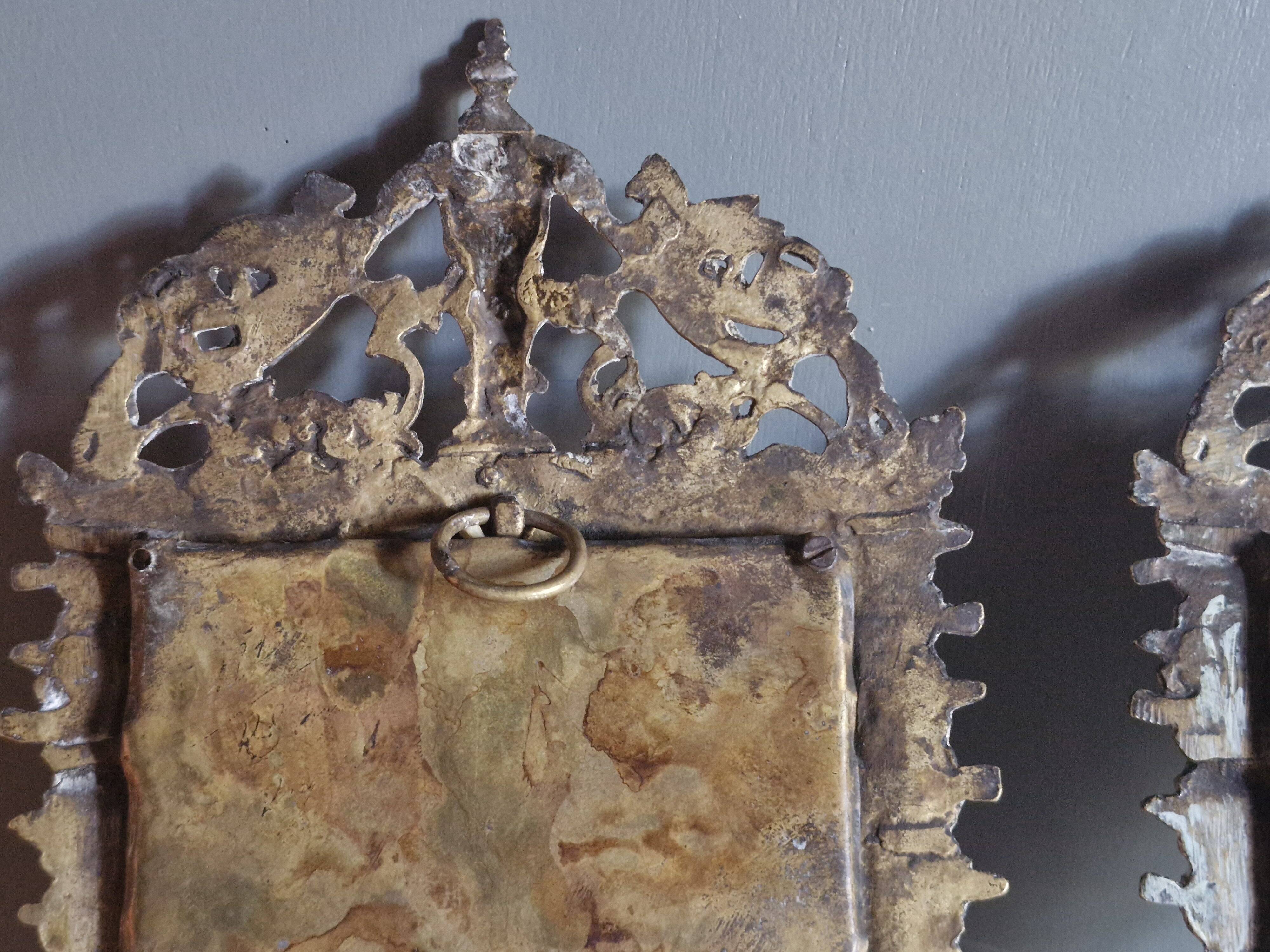 Pair of mirror sconces/candle holders in 19th-century bronze.