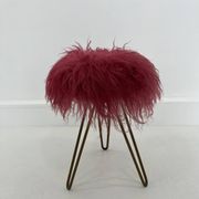 Tabouret Flokati rouge moderne du milieu du siècle, 1950