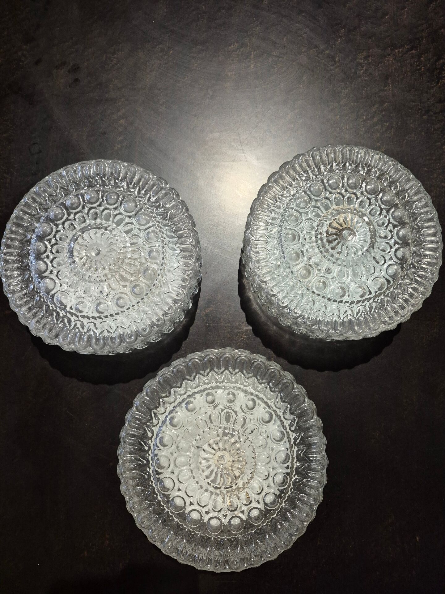 Set 3 - wall ceiling lamp ø 24 cm glass 1960s moulded