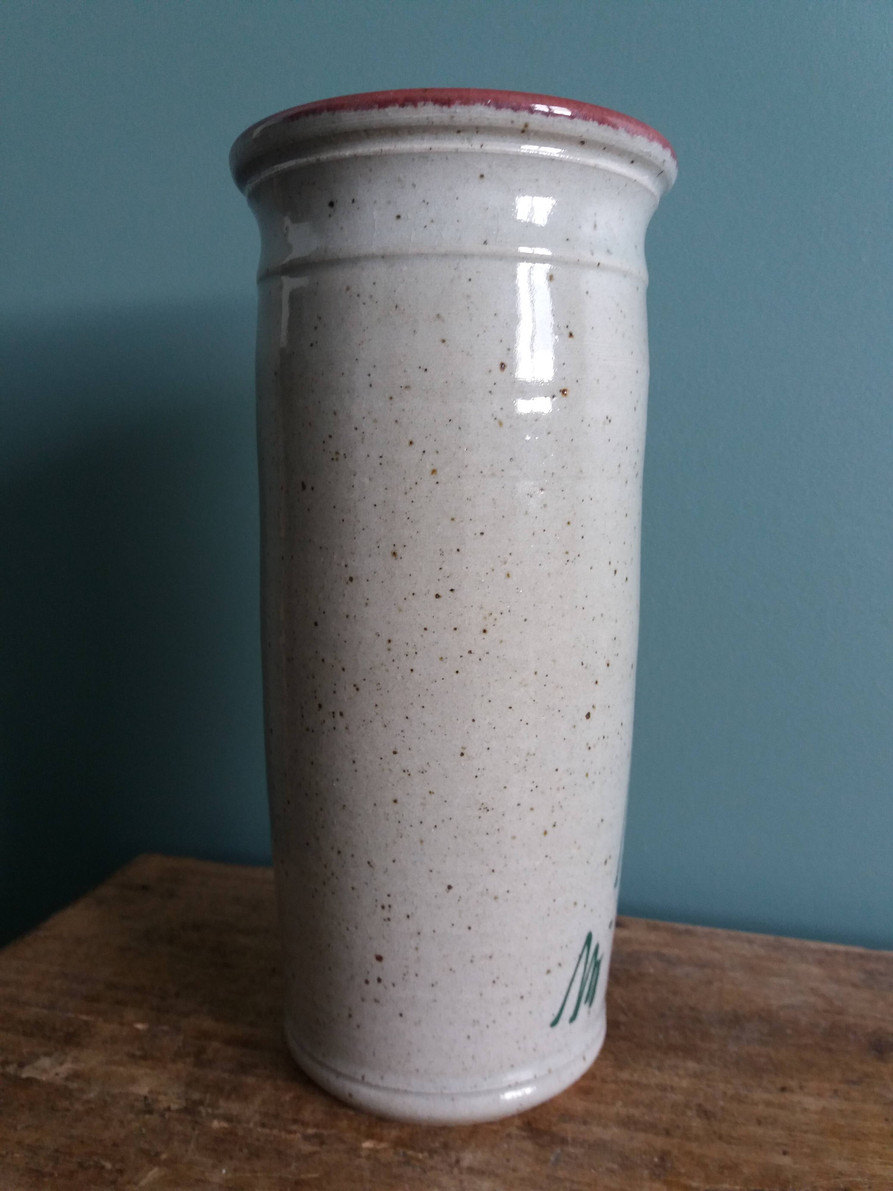 Signed scroll vase with poppy dragonfly decor