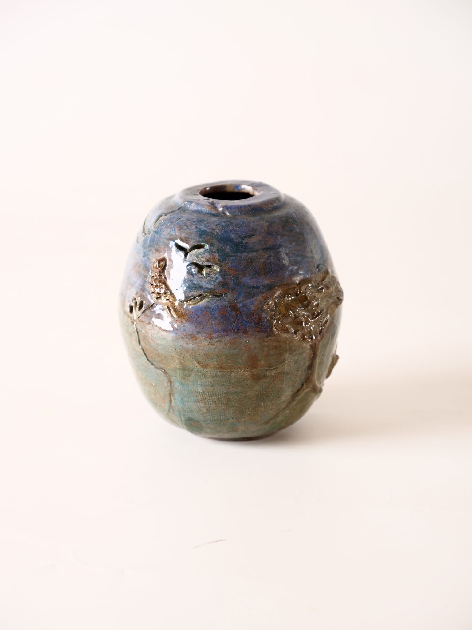 Terracotta photophore scenette owl in the moonlight