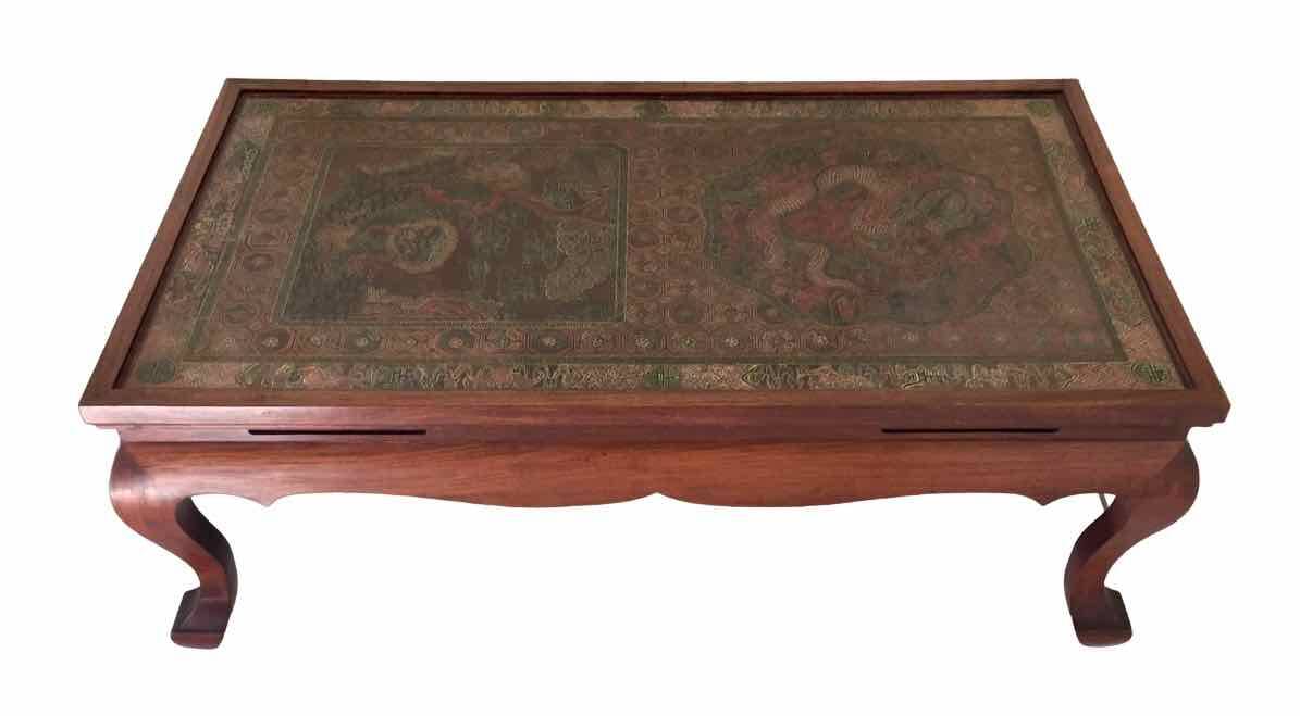 Chinese coffee table 1950 teak and painted parchment