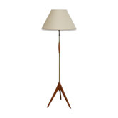 Lampadaire tripode en teck et laiton 1960