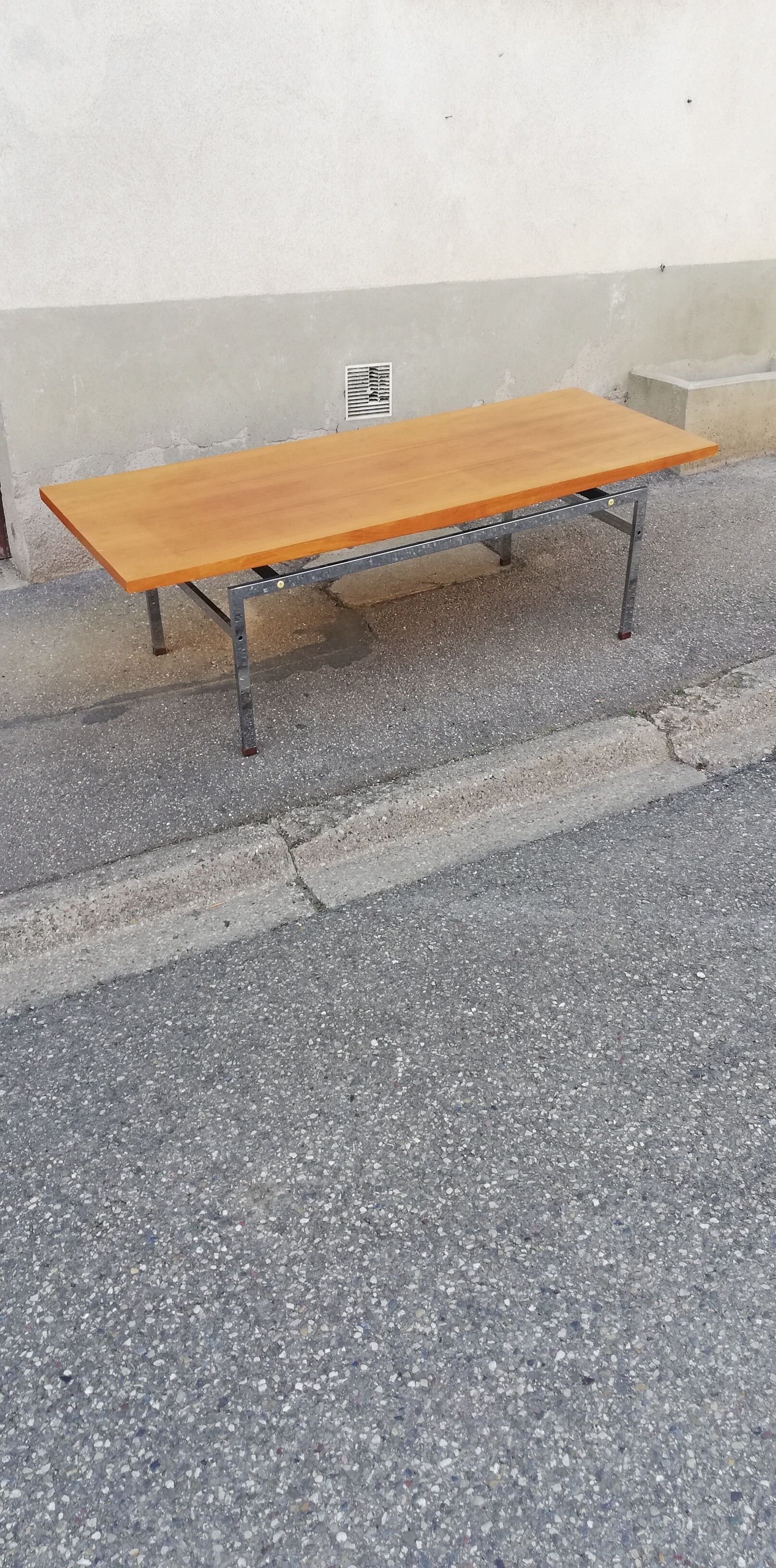 Vintage walnut and chrome coffee table