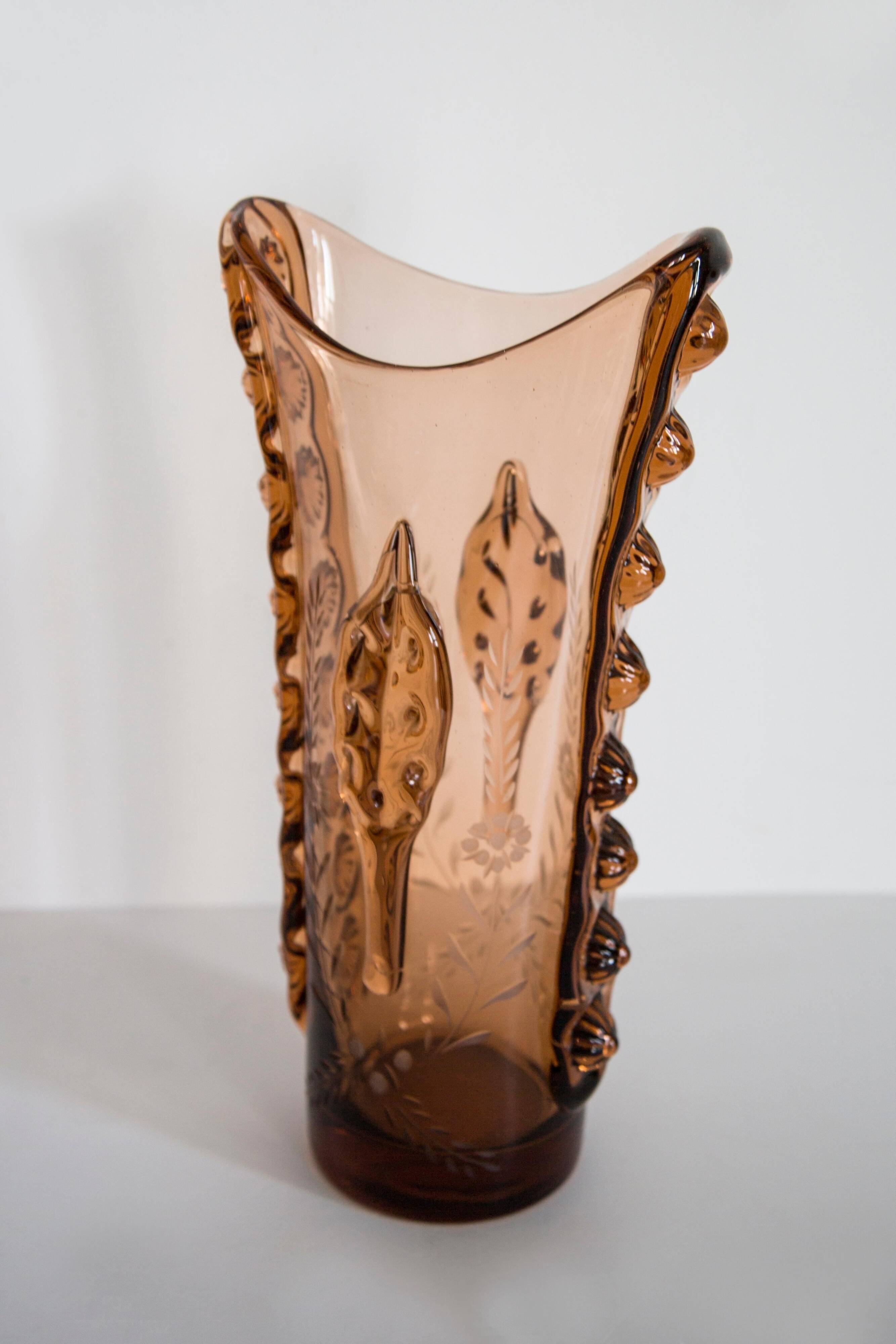 Vintage artistic vase in solid orange glass from Tarnowiec, Europe, 1970s.
