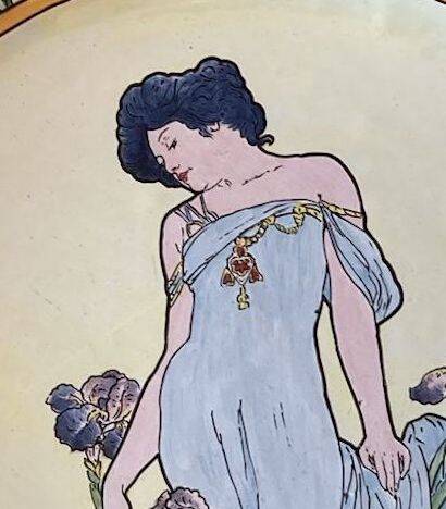 Large ceramic dish with Alfons Mucha decor