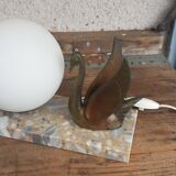 Art Deco swan pose lamp in regulation on marble base globe glass opalin 1940/50