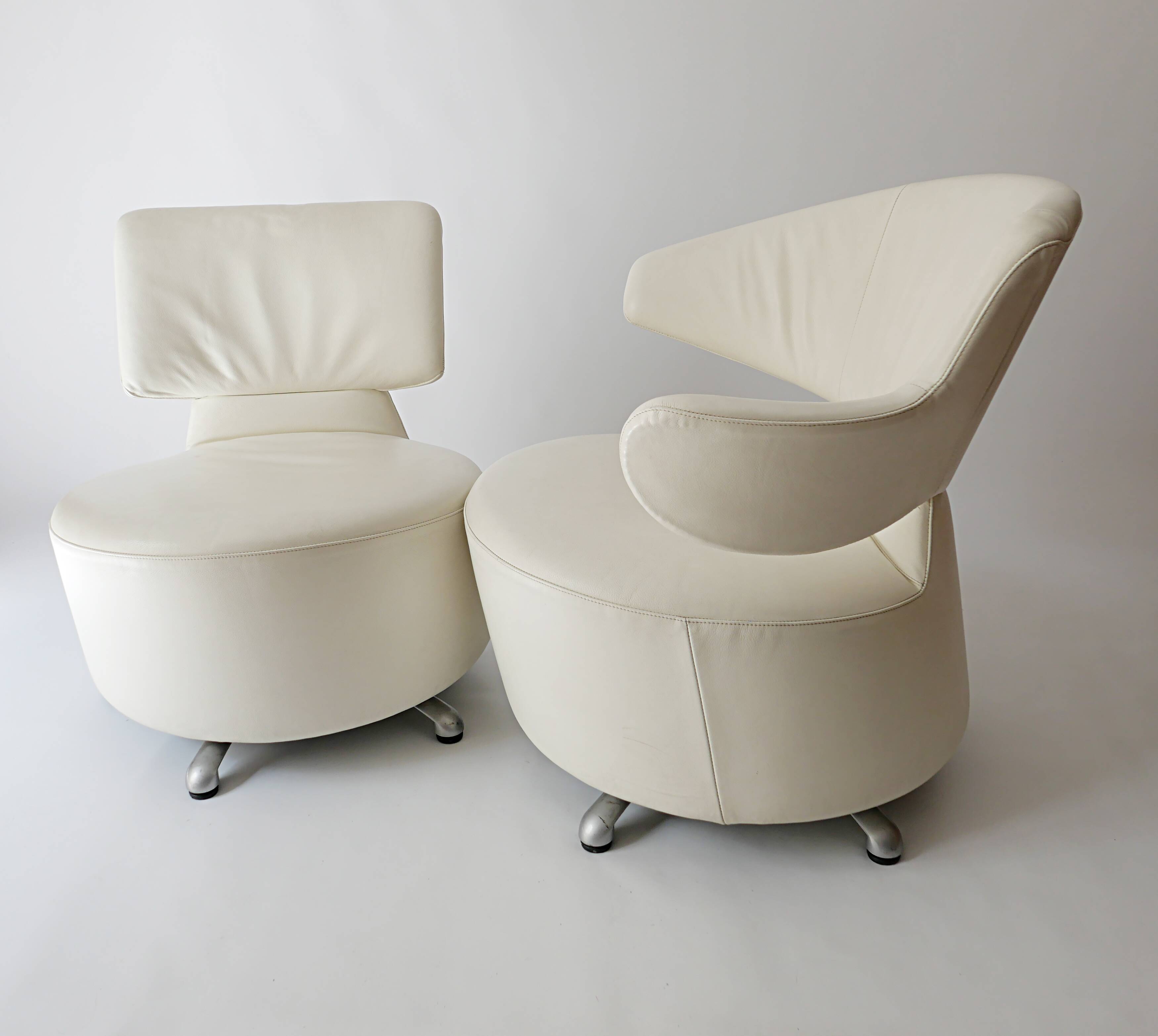 Canta and Aki swivel chairs in leather by Toshiyuki Kita for Cassina
