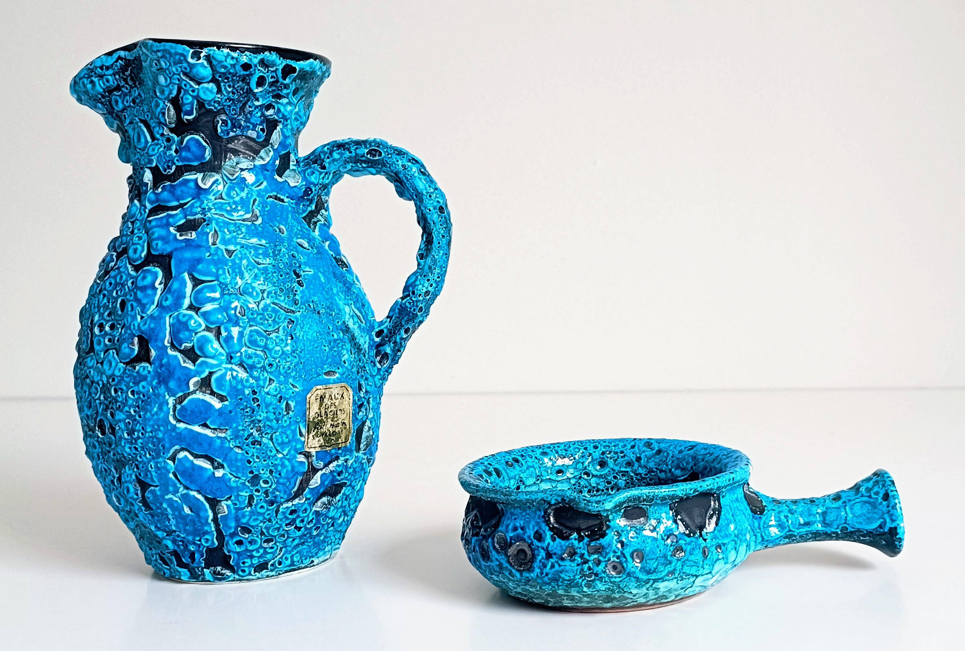 Mid-Century Blue Ceramics by Charles Cart ¨Emaux des Glaciers¨, France, 1960s