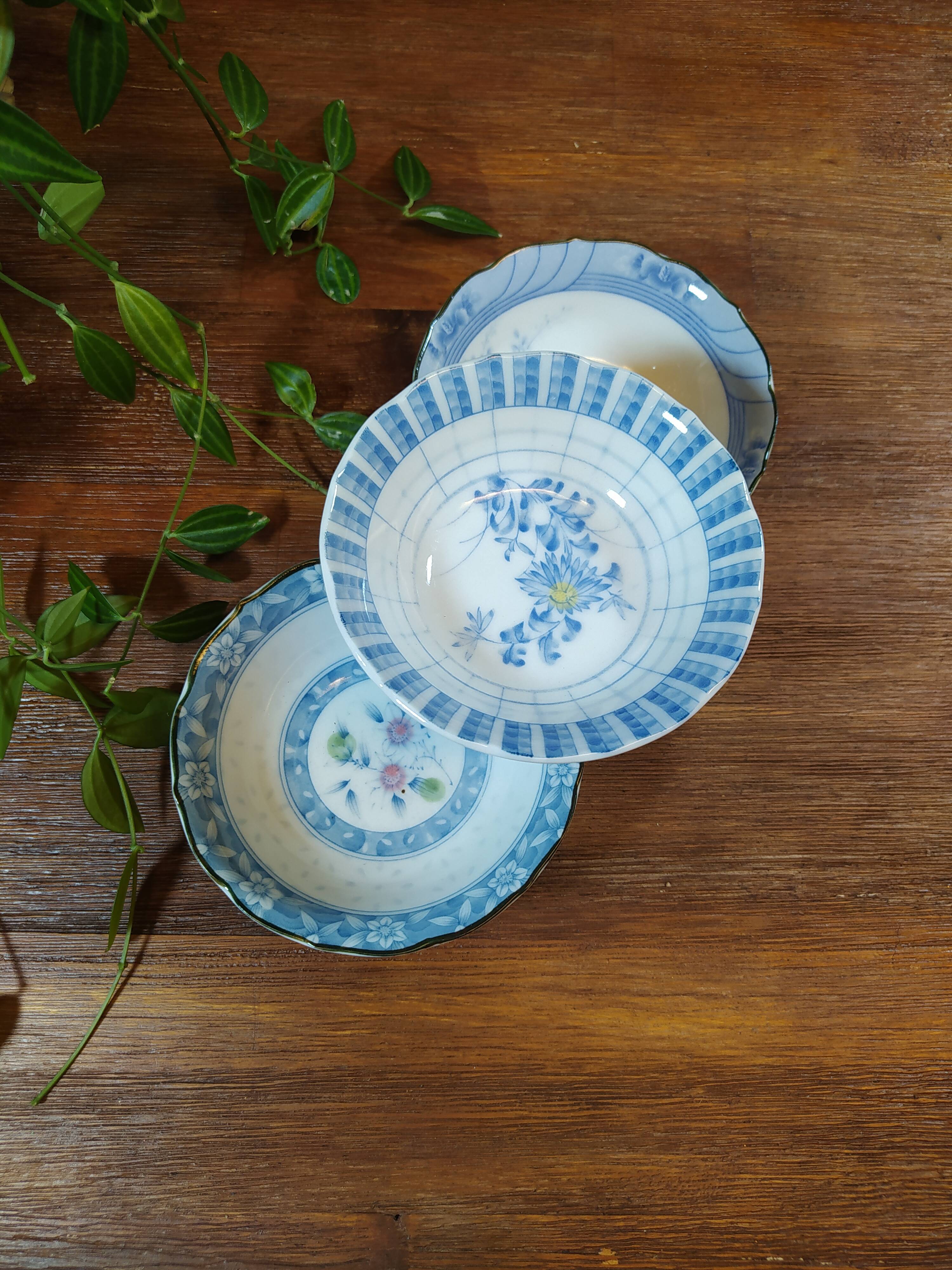 Trio of Ceramic Bowls with Japanese Patterns