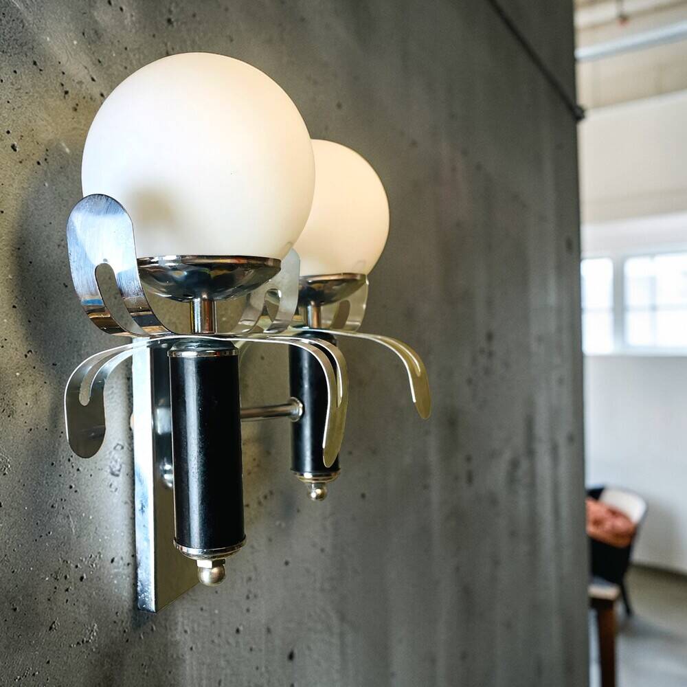 Pair Brutalist double wall sconce lights