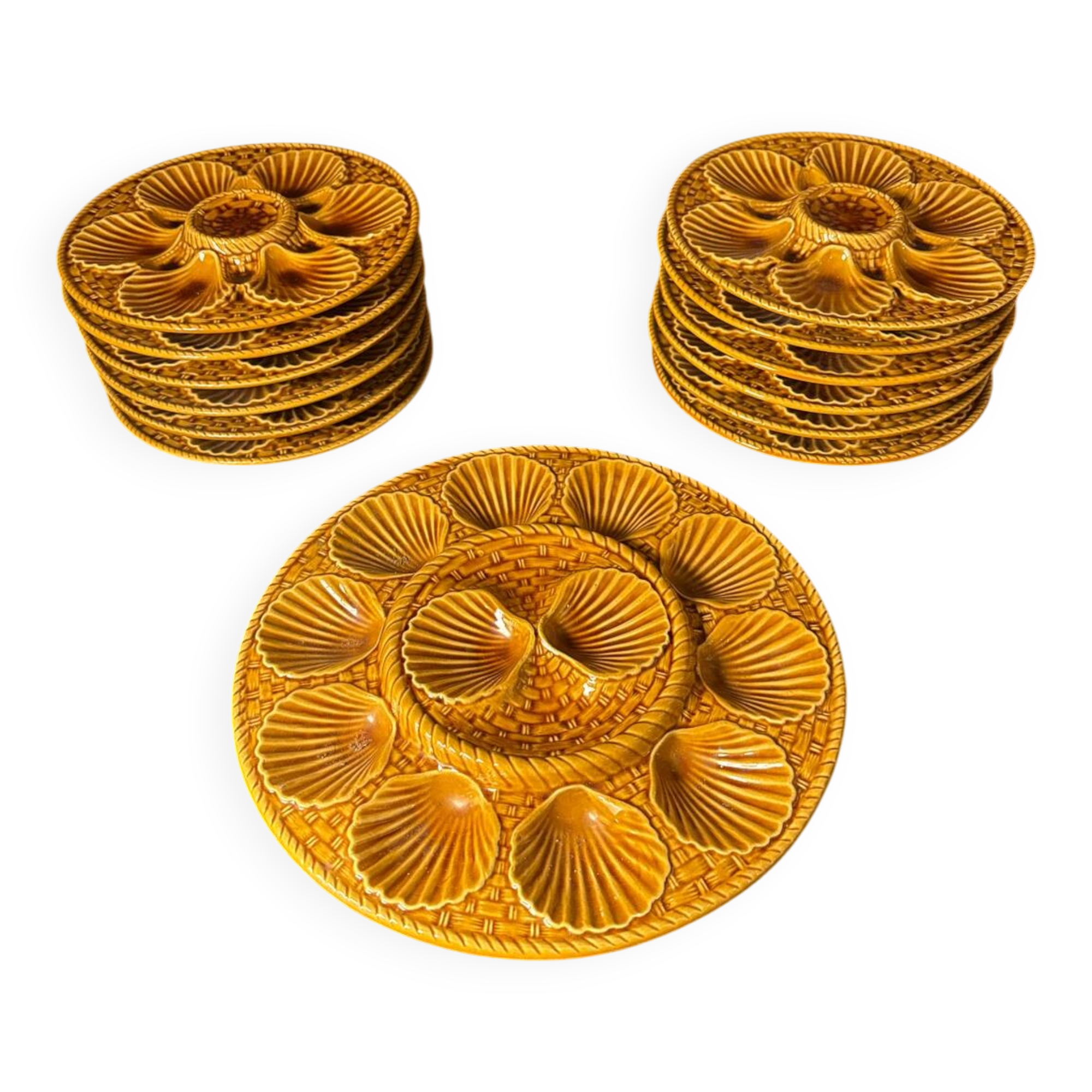 Oyster service Longchamp France – 12 plates + serving dish –