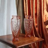 Paire de vases en verre rose Art Déco